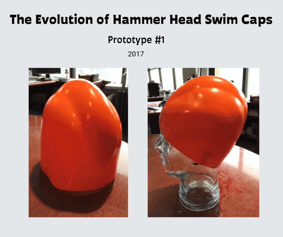 Three different slides showing the growth and evolution of the Hammer Head design to maximize head protection