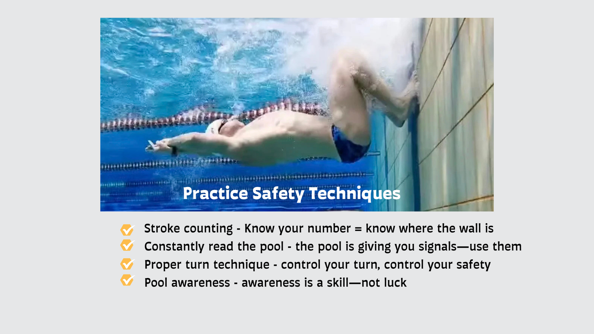 Swimmer practicing techniques for safety while in the pool.